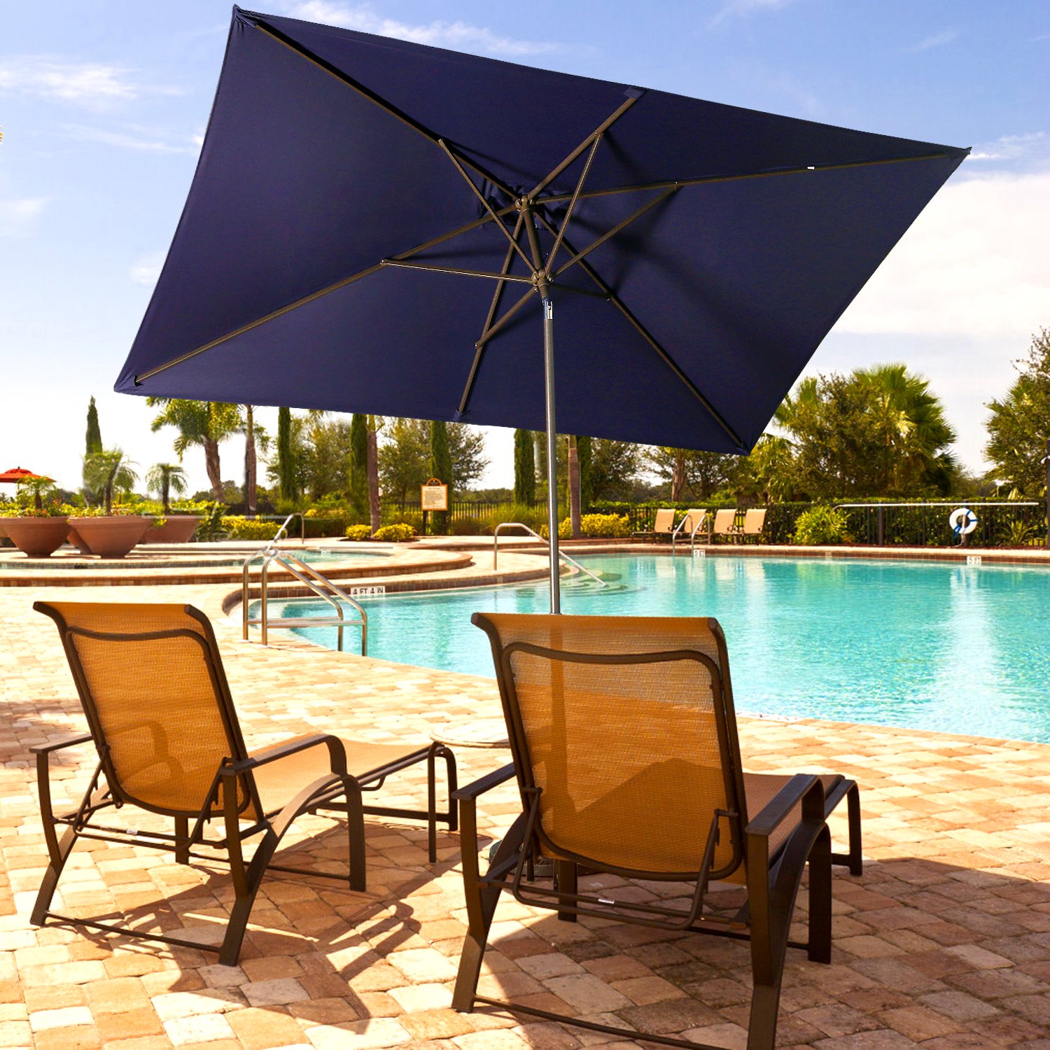6.5×10ft Patio Outdoor Umbrella with Push Button Tilt and Crank, Navy Blue  - Walmart.com