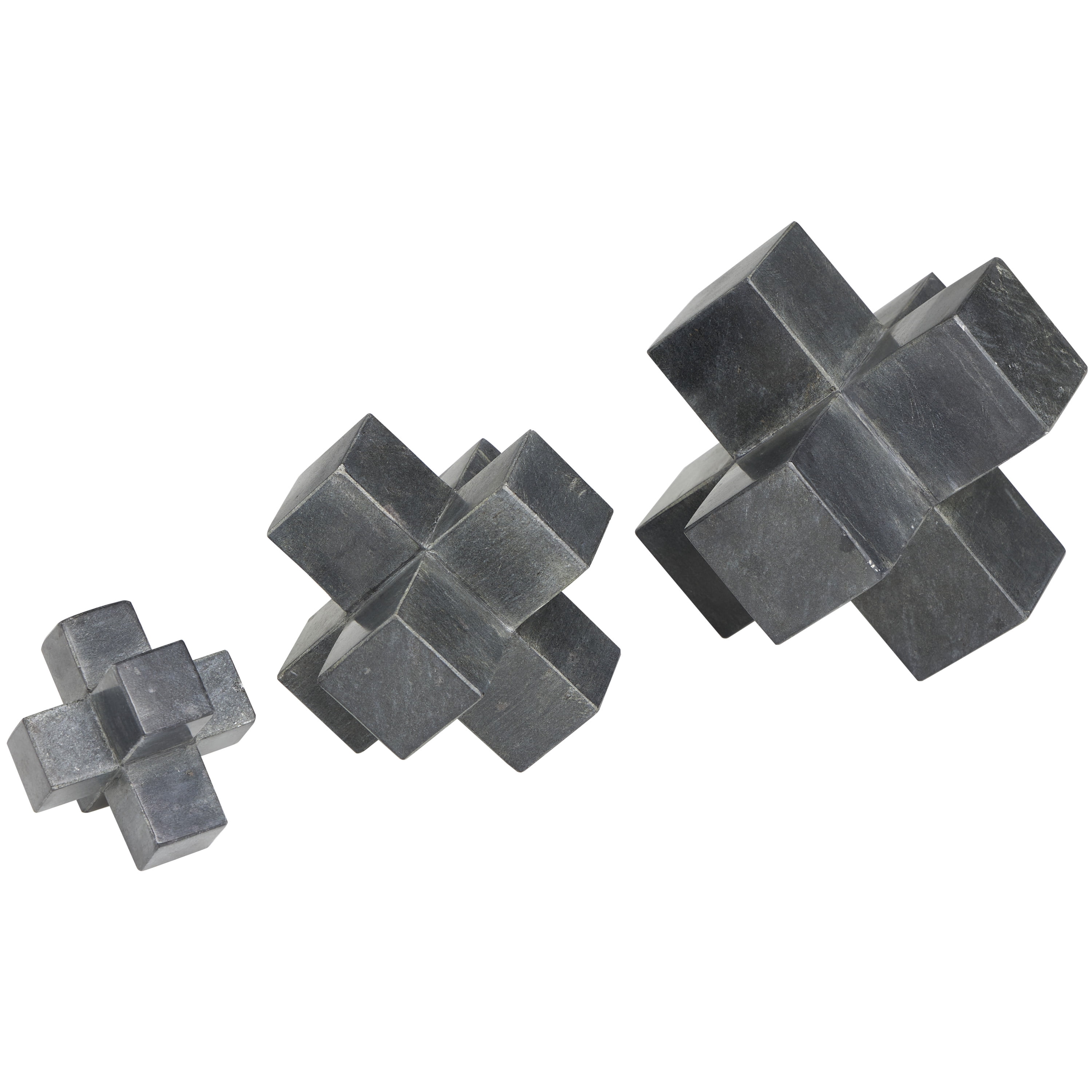 6", 5", 3"H Black Marble Geometric Jack Sculpture, by DecMode (3 Count)
