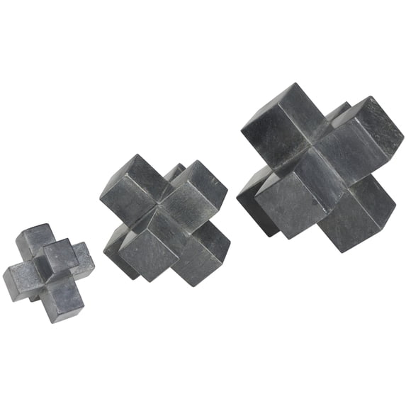 6", 5", 3"H Black Marble Geometric Jack Sculpture, by DecMode (3 Count)