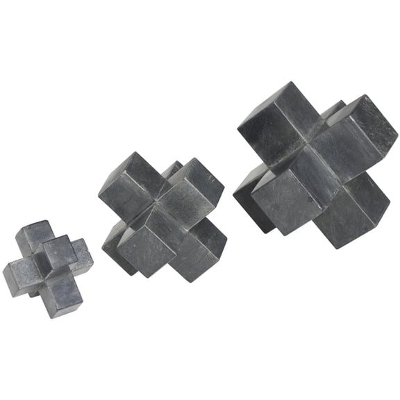 6", 5", 3"H Black Marble Geometric Jack Sculpture, by DecMode (3 Count)