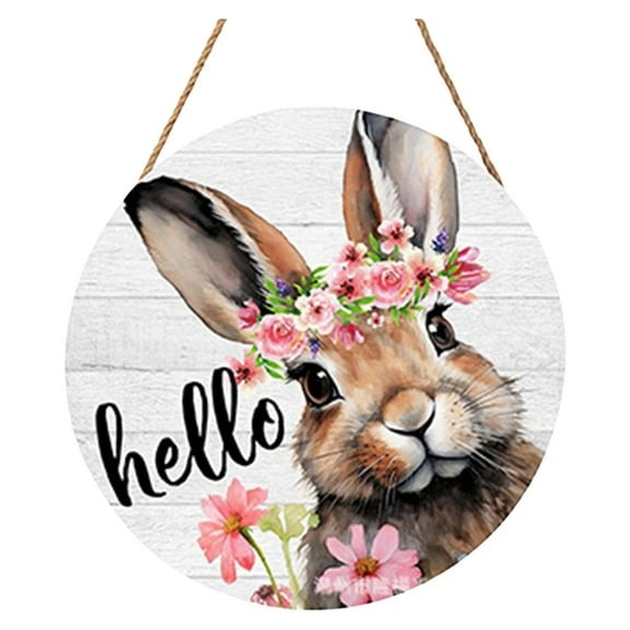 6/5/4/3/2/1PCS Easter Welcome Wreath Cute Bunny Happy Easter Signs For Front Door Rabbit Wood Door Hanger Outdoor Outside Porch Decor Spring Easter Eggs Wooden Wreath Wall Hanging
