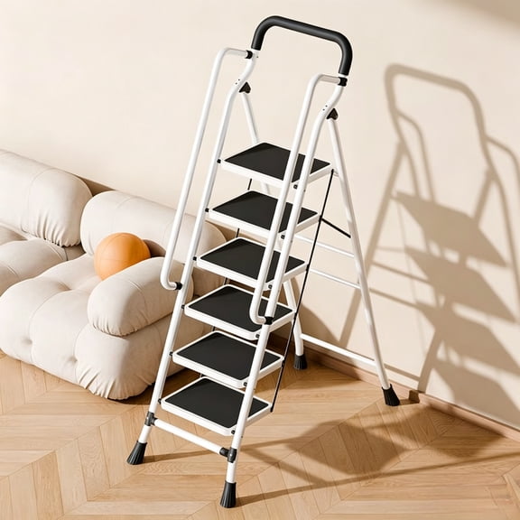 6/5/4 Step Folding Heavy-duty Ladder With Handrail - Wide Anti Slip Pedal 15 ", Stable And Safe Handrail, Indoor And Household Step Stool, Foldable, No Assembly Required