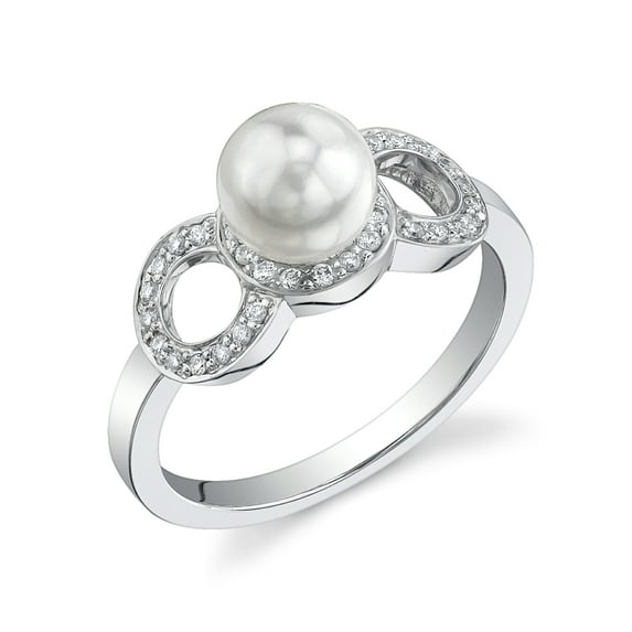 6.5-7.0mm Akoya Cultured Pearl & Diamond Melissa Ring in 14K Gold