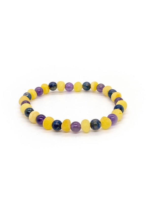 6.5 7.5 ADHD Arthritis Carpal Tunnel Raw Milk Lapis Amethyst Baltic Amber Bracelet 8.25
