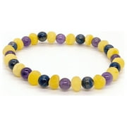 6.5 7.5 ADHD Arthritis Carpal Tunnel Raw Milk Lapis Amethyst Baltic Amber Bracelet 8.25