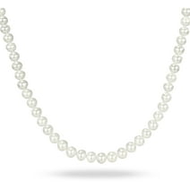 6.5-7mm White Round Freshwater Cultured Pearl Brass Strand Necklace, 18