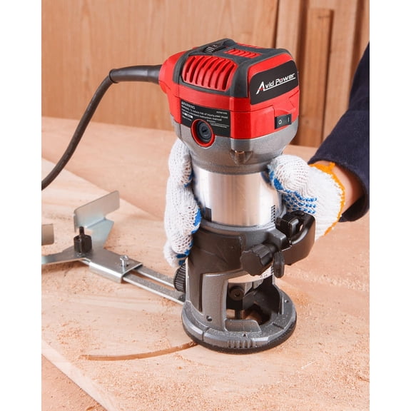 6.5 Amp 1.25 Compact Router Tools for Woodworking, Fixed Base Wood Router with Trim Router Bits, 6 Variable Speeds, Edge Guide, Roller Guide, Dust Hood (Red, 65mm)