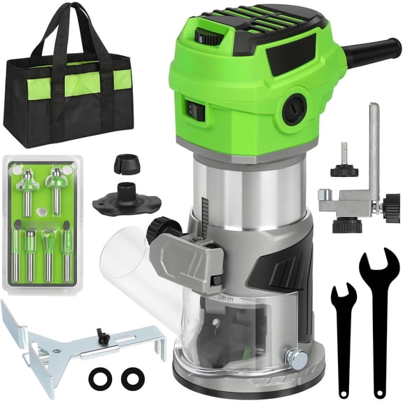 6.5 Amp Compact  Router with Fixed Base,1.25  Variable-Speed Trim Router 12000-30000RPM, Router Bits, Edge Guide, Roller Guide & Dust Hood