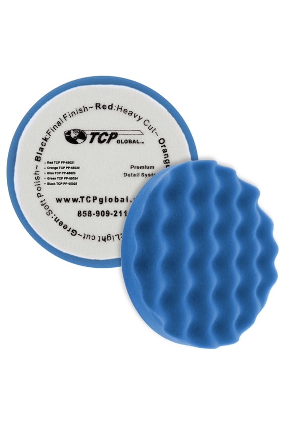 6.5" Blue Waffle Light Cut Grip Foam Polish Buff Pad - DA Hook & Loop Car Detail