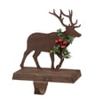thumbnail image 1 of 6.5" Brown and Green Unique Wooden Reindeer Stocking Holder, 1 of 4