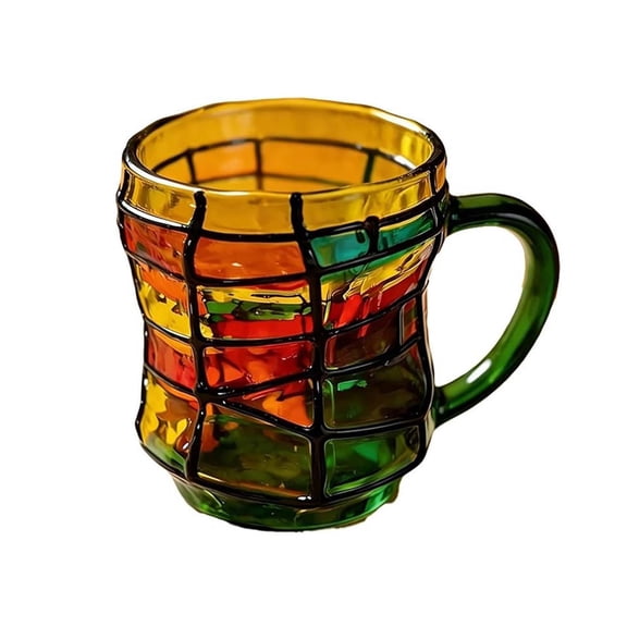 6.5 In Colorful Stained Glass Coffee Mug Hand Painted Mosaic Art Glass Cup with Handle,Artistic Cup Unique Literary Friendship Gifts for Tea Coffee Juice Unique Decorative Drinking Mug
