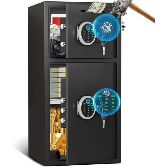 6.5 Cu Ft Fireproof Waterproof Safe Box with Fingerprint & Password Lock, LED Light, Deposit Slot & Dual Alarm System, Large Home Security Safe for Documents, Cash, Pistols, Valuables