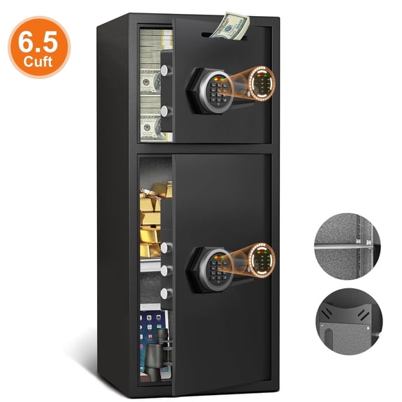 6.5 Cu ft Large Safe Box Fireproof Waterproof, Money Safe With Mute Function and LED Light,Digital Keypad Home Safes with Deposit Slot & Dual Alarm System, Security Box for Money Valuables