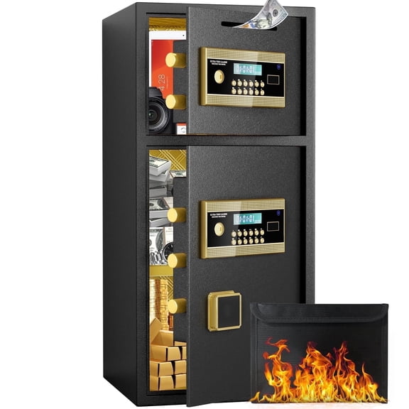 6.5 Cubic Feet Fireproof Drop Large Safe with Quick Access Slot, Anti-Theft Business Security Waterproof Safe with Digital Lock and Dual Alarm, Large Depository Safe for Money Valuables