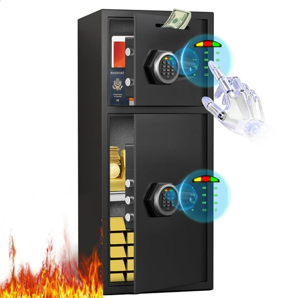 6.5 Cuft Large Fire Safe Home, with silent function and LED lights, numeric keypad home safe with deposit slot and dual alarm system, Anti-Theft Fire Safe Box for Home Office