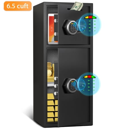 6.5 Cuft Large Safe Box with Drop Slot, Double Door Digital Security Safe Cabinet for Home Office Business, Dual Keypad Alloy Steel Cash Box with Inner LED Light, Mute Mode & 4 Emergency Keys