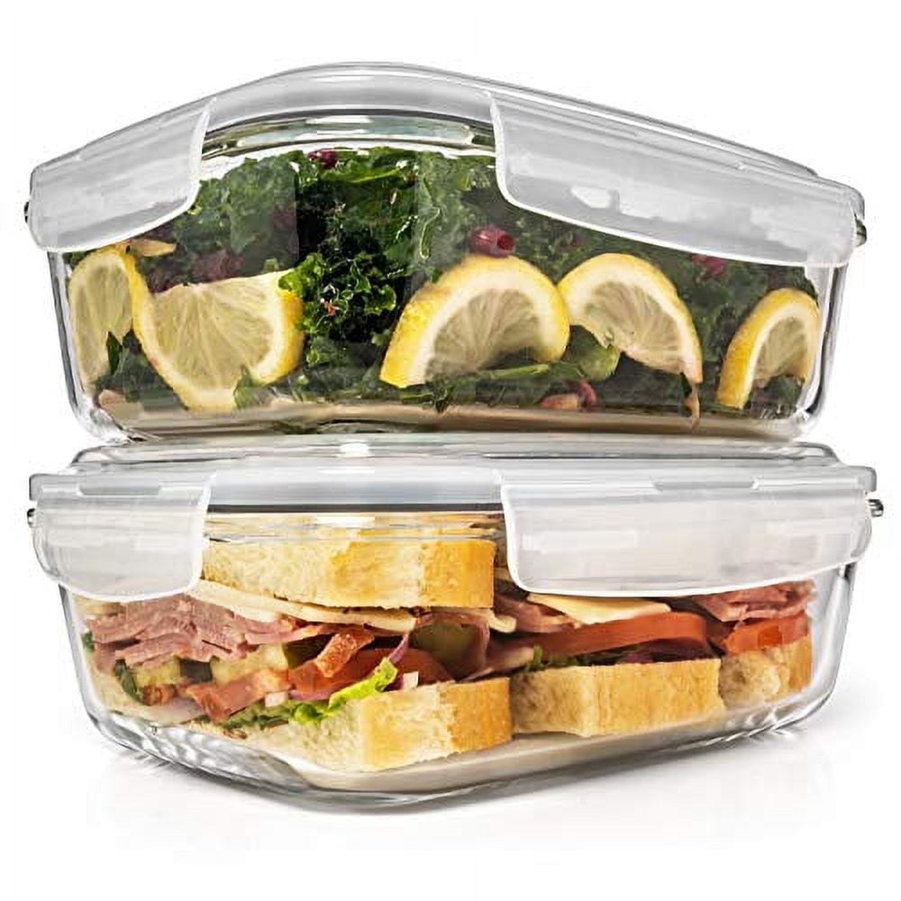 6.5 Cups/ 52 Oz 4 Piece (2 Containers +2 Lids) Glass Food Storage/ Baking  Container Set w/Locking Lid - For Storing & Serving BPA Free & Leak Proof 