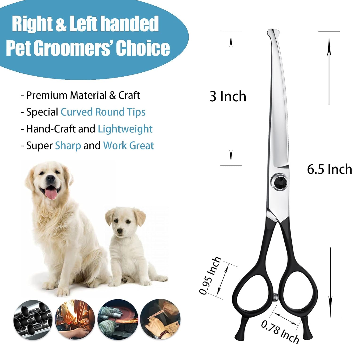 6.5" Downward Curved Dog Grooming Scissors - Thinning Shears for ...