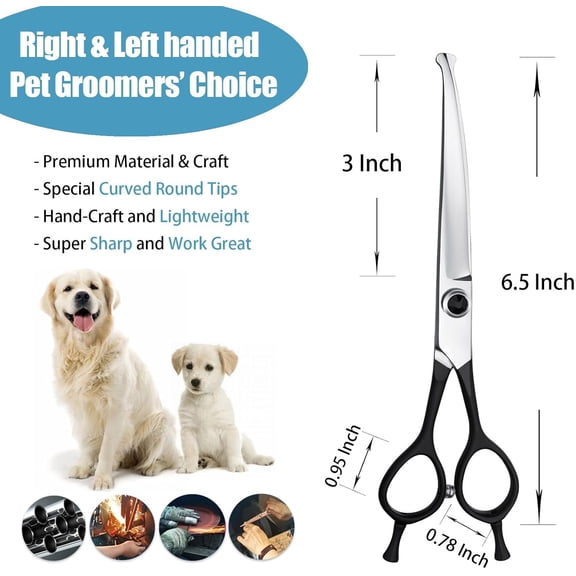 6.5" Downward Curved Dog Grooming Scissors - Thinning Shears for Grooming Face and Paws with Safety Round Tips