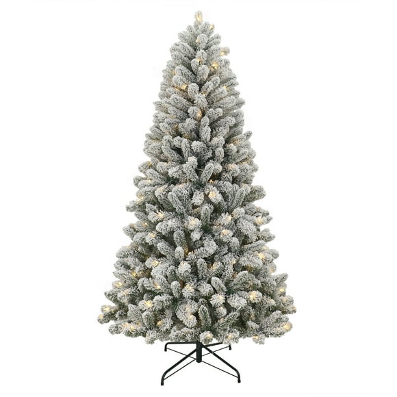 6.5' Pre-Lit Green Flocked Frisco Pine Artificial Christmas Tree with 250 Color-changing LED Lights, by Holiday Time