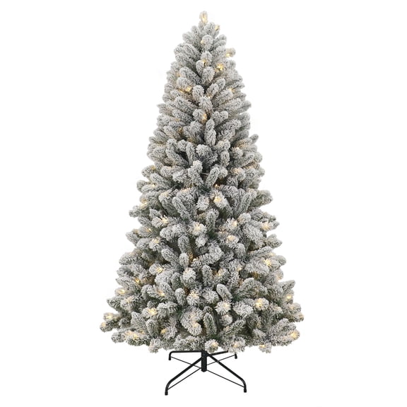6.5' Pre-Lit Frisco Pine Snow-Flocked Green Artificial Christmas Tree with 250 Color-Changing LED Lights and Stand, by Holiday Time