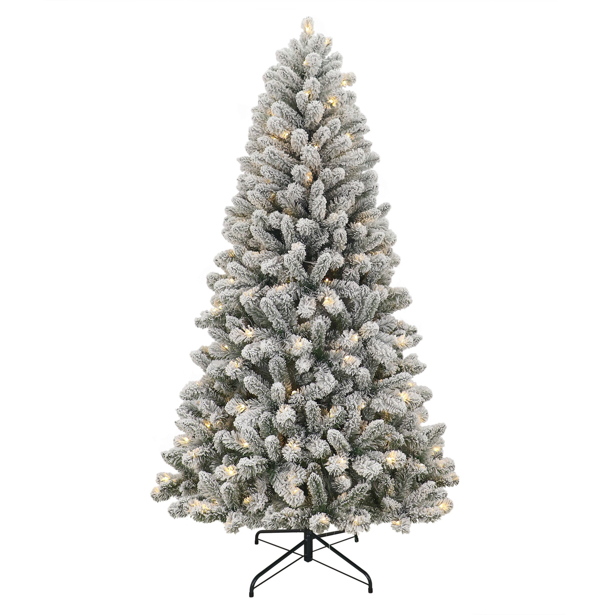 Holiday Time 6.5ft Prelit Green Flocked Frisco Pine Artificial Christmas Tree with 250 Color-changing LED Lights