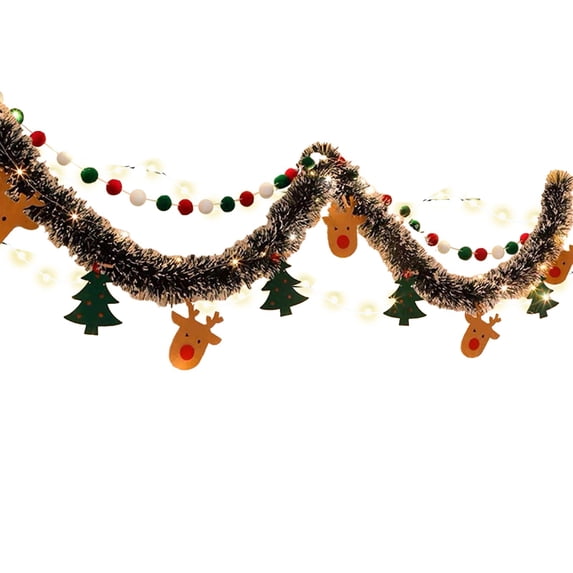 6.5 FT Christmas Felt Banner Garland with Merry Sign, Xmas Tree and Reindeer, Festive Banner Decor with String LED for Fireplace, Home & Party