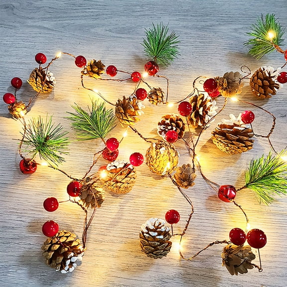 6.5 FT Christmas Light, 20 LED Battery Operated String Lights with Red Berry Pine Cone Fairy Lights