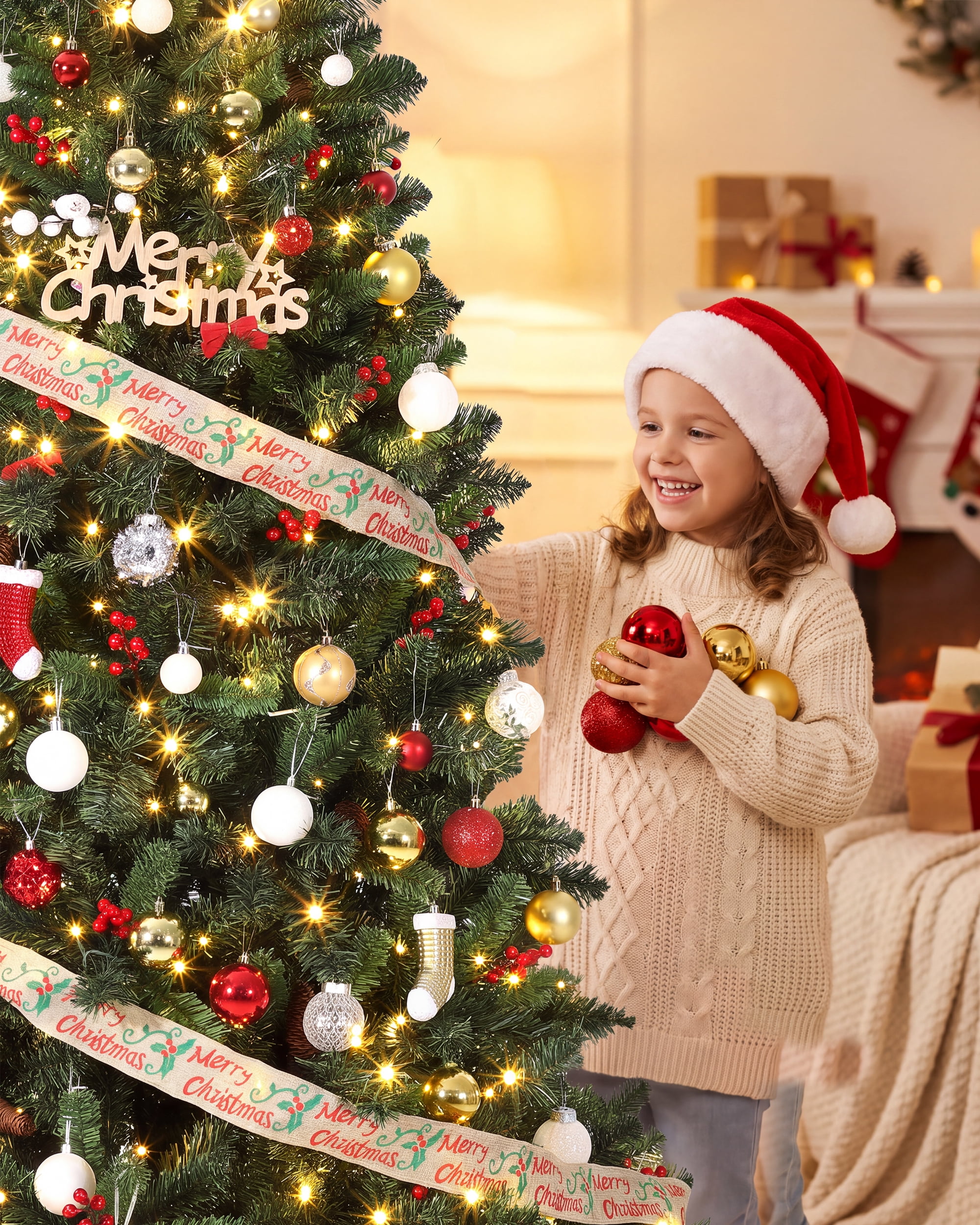 6.5 FT Pre-Lit Artificial Christmas Tree with LED Lights – Full PVC ...