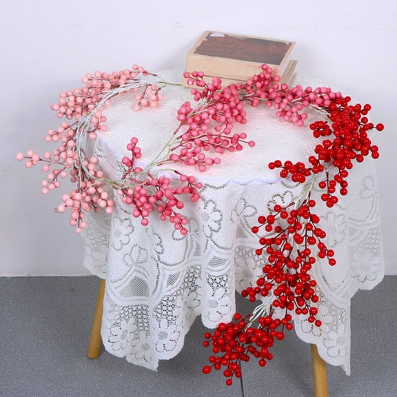 6.5 Ft Artificial Berry Garland, Red Berry Vine with Flexible Stem for Christmas Decor, Valentine's Day Home Garland for Mantel Staircase Wall Decor