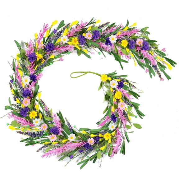 6.5 Ft Artificial Wildflower Garland Spring Summer Lavender Daisy Wisteria Wreath Swags Vine Floral Wreath Garland Fake Flower Greenery Eucalyptus Garland for Wedding Arch Porch Table Farmhouse Decor