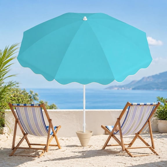 6.5 Ft Beach Umbrella with Sand Anchor and Foldable Cup Holders, Upf 50+ Tilting Sun Shade Umbrella for Garden, Pool, Beach, Turquoise