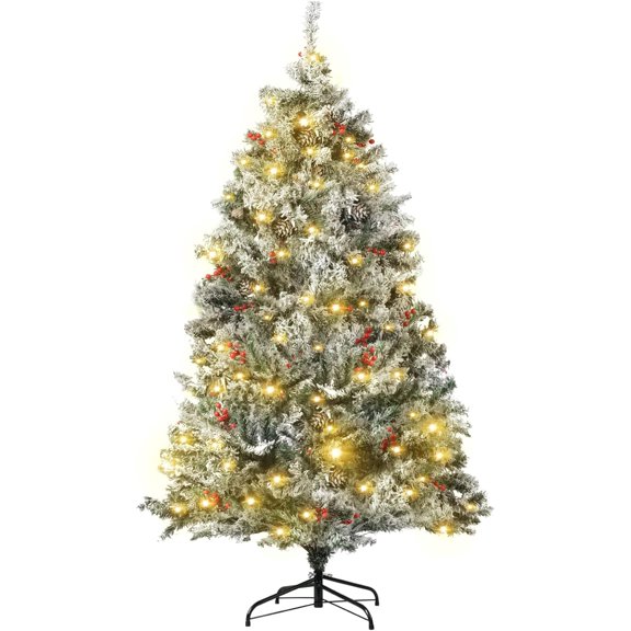 6.5 Ft Christmas Tree,Artificial Pre-Lit Tree, Snow Flocked Xmas Tree with 500 Colorful Lights & 928 Branch Tips, Easy Assembly Christmas Holiday Decoration for Home Party