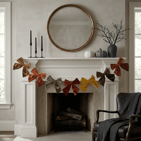 6.5 Ft Fall Velvet Bow Garland - Autumn Coquette 3D Ribbon Banner, Pre-Assembled Thanksgiving Bunting for Fireplace Mantle, Staircase, Wall & Rustic Boho Holiday Decor
