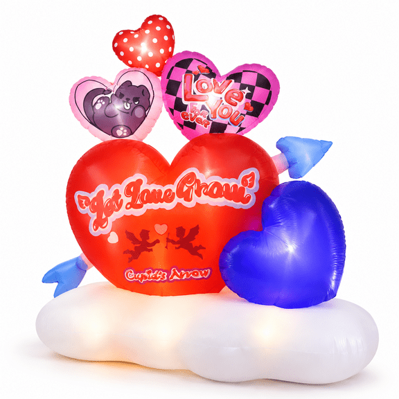 6.5 Ft Giant Valentine Inflatable Hearts LED Light Up Yard Decoration with Cloud Base