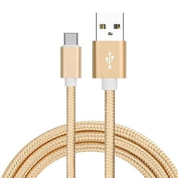 6.5 Ft. High-Speed 3A Nylon Braided USB-A to USB-C (Type-C) Charge & Sync Cable - Gold