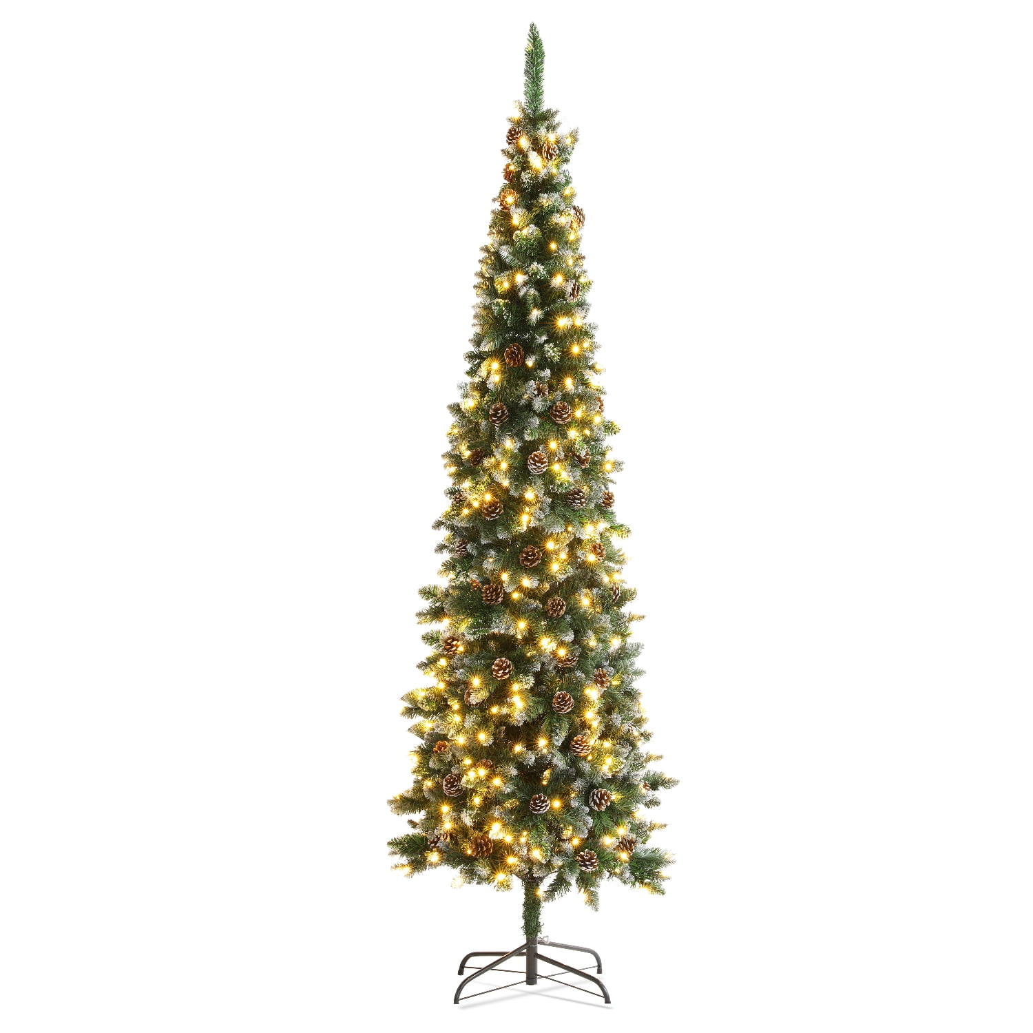 6.5 Ft Pencil Christmas Tree PreLit Holiday Tree with Clear Lights, Collapsible, Pinecones 699