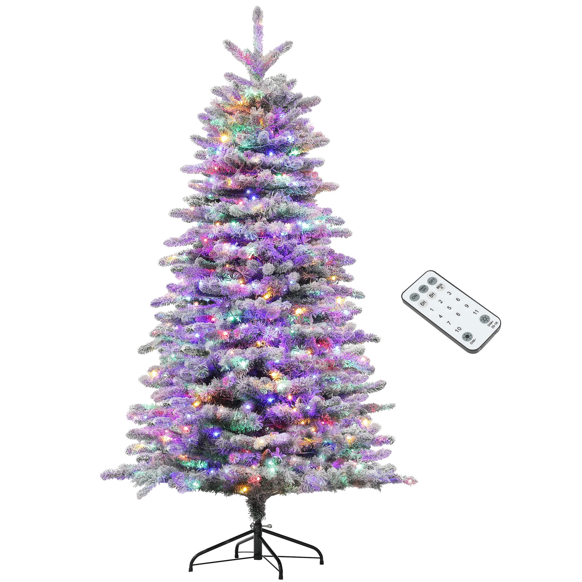6.5 Ft Pre-Lit Mountain Pine Artificial Christmas Tree, Snow Flocked Christmas Tree, Hinged Xmas Tree with 400 LED Lights and 990 Branch Tips for Holiday Party Decoration, Green
