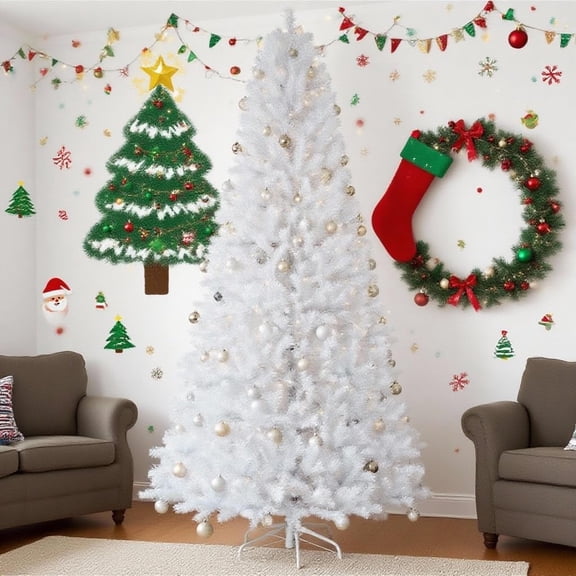 6.5 Ft Prelit Artificial Christmas Tree - 250 Warm White LED Lights, 818 Branch Tips, Battery Operated Easy Setup for Home Office Holiday Decor