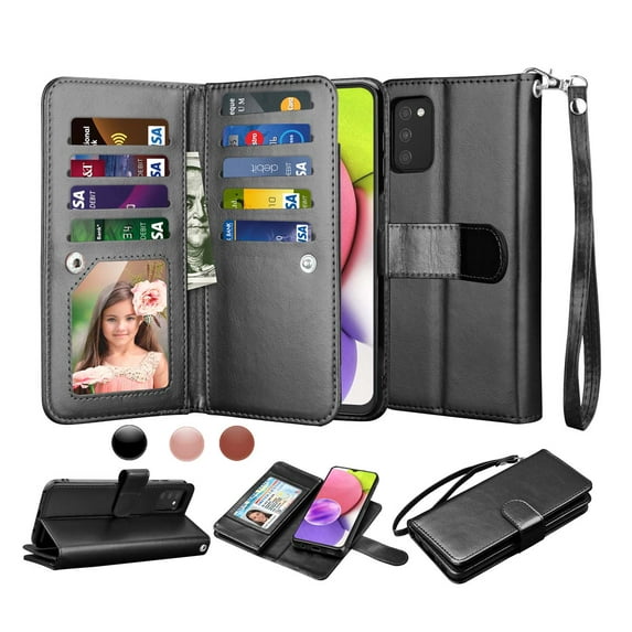 6.5" Galaxy A03S 5G Wallet Case, Samsung Galaxy A03S 5G 2021 PU Leather Case, Njjex Luxury PU Leather 9 Card Slots Holder Carrying Folio Flip Cover Kickstand & Hand Strap
