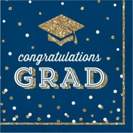 6.5 Glittering Grad Luncheon Napkins - Gold, Navy, and White (36ct)
