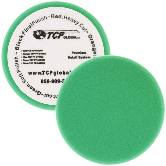 6.5" Green Flat Soft Polishing Grip Foam Polish Pad - DA Hook & Loop Car Detail