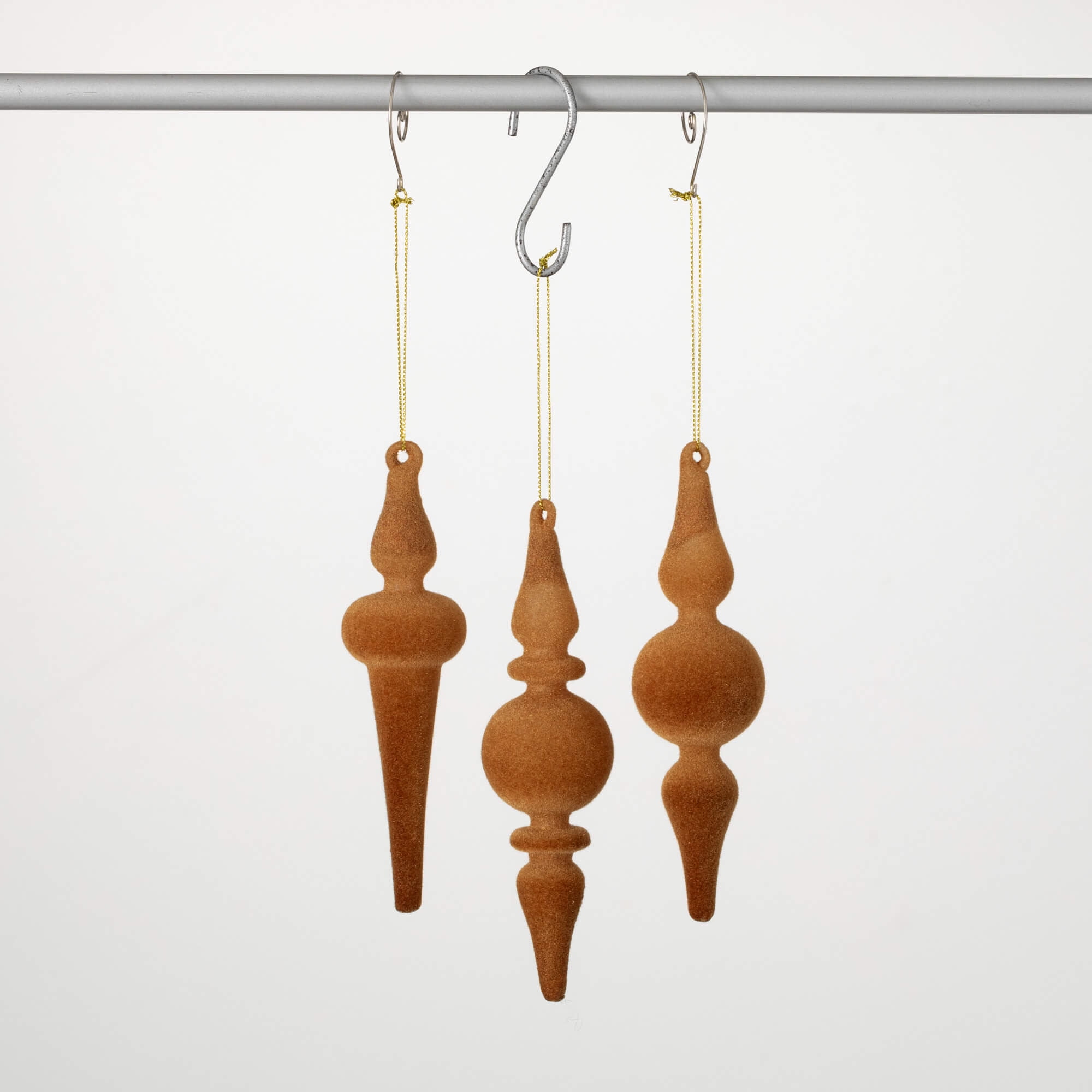 6.5"H Sullivans Brown Velvet Finial Christmas Ornaments Set of 3