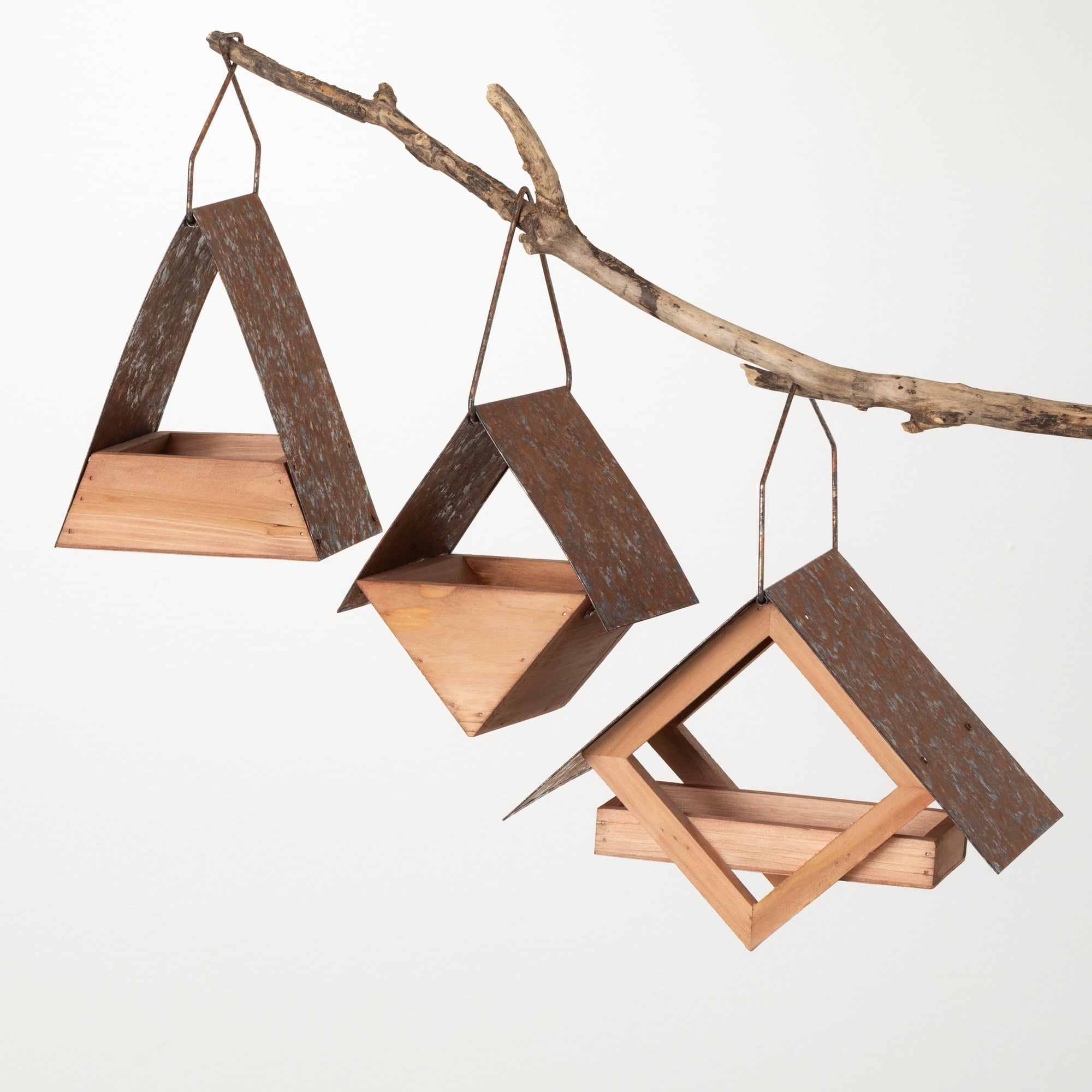 6.5"H Sullivans Modern Wood Bird Feeder Set of 3, Multicolored