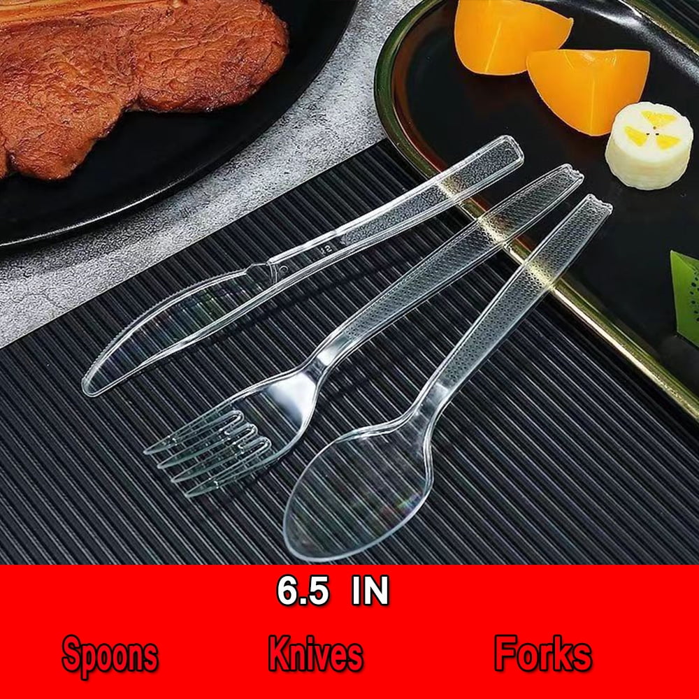 6.5" Heavy Duty Clear Plastic Forks/Spoons/Knives Disposable Plastic ...