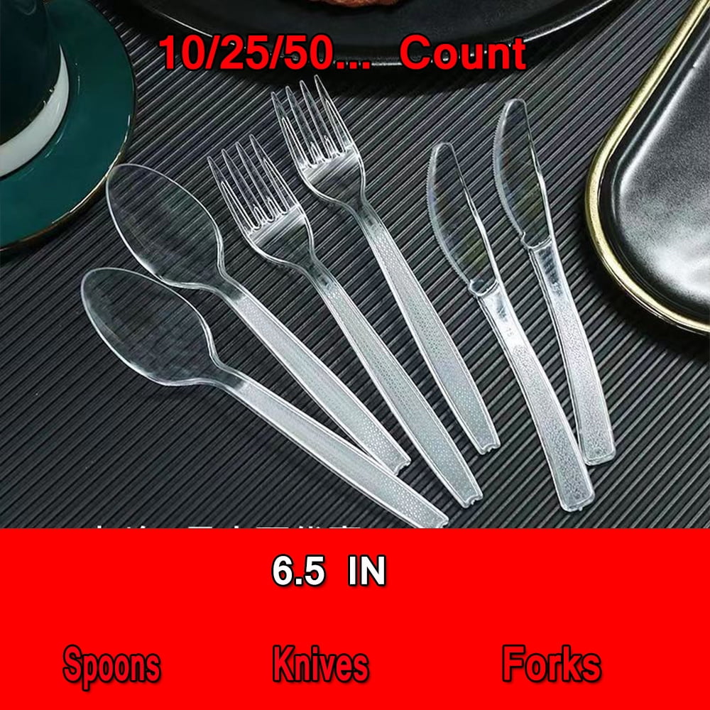 6.5" Heavy-Weight Polystyrene Plastic Forks/Spoons/Knives Clear Plastic ...