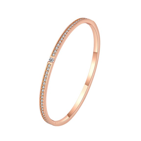6.5 In Classic S925 Sterling Silver Cubic Zirconia Bangle Bracelet for Women - Round Shiny Open Design, Perfect For Everyday & Vacation Wear