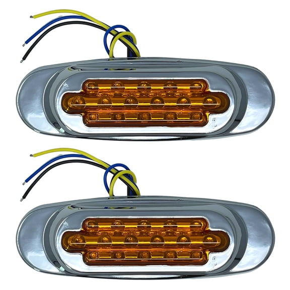 6.5" Inch Amber LED Side Marker Lights Clearance Chrome Base Bezel 2x Amber Lens