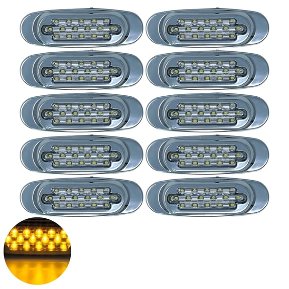 6.5" Inch Amber LED Side Marker Lights Clearance Chrome Bezel 10x Clear Lens