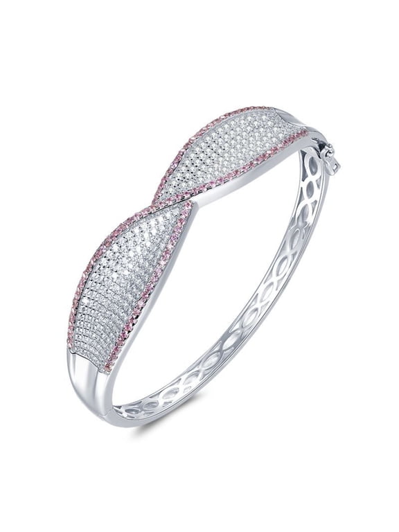 6.5 Inch Bow Bangle Bracelets for Women CZ Simulated Open Diamond Bracelet 925 Sterling Silver Bangles Fine Jewelry for Wedding Birthday
